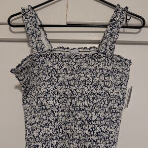 Old Navy Blue and White Floral Smocked Blouse